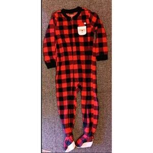 pajamas 18 Months New Carters Christmas Red Fleece Plaid sleeper Santa Holiday